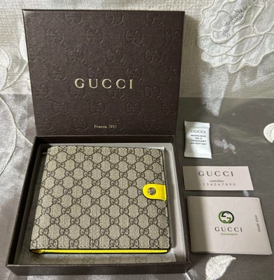 GUCCI GG Bifold Wallet Beige Yellow with Box No Coin Case 4.53" x 3.94" JAPAN - Image 1 of 4