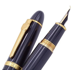 Jinhao 159 Fountain Pen, Fude Pen Bent Nib, Black Lacquer Gold Trim Big Heavy... - Picture 1 of 8