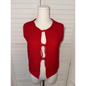 MIOU MUSE Red Knit Tie Front Vest Sleeveless Top Size S - Picture 1 of 7