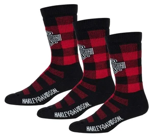 Harley-Davidson Women's Buffalo Check Cozy Holiday Riding Socks- Red - 3 Pairs - Picture 1 of 1