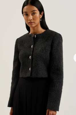 TED BAKER куртка женщин TB 2 Великобритании 10 Astelia черный матовый шерсти пальто новый - Изображение 1 из 4