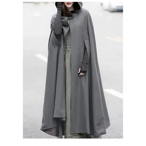 New Zanzea Collection Hooded Cape Cloak Coat Women's XXL Long Sleeve Warm Gray - Picture 1 of 6
