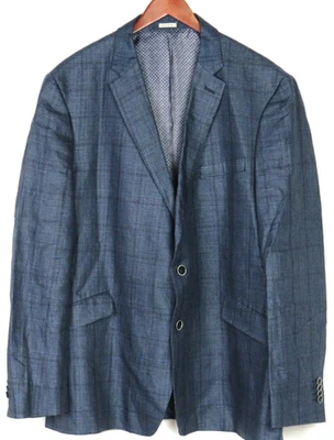 Blazer Joseph Abboud 100 % lino azul a cuadros 2 botones calce ajustado para hombre 50 largo Foto 1 de 4