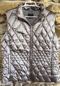 Damen Lands End Metallic Daunen Gefüllt Gesteppt Reißverschluss Weste Größe XL - Bild 1 von 7