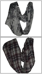 Lot Of 2 Reversible Purple Plaid & Checkered Infinity Scarf Size 68" X 25" - Picture 1 of 9
