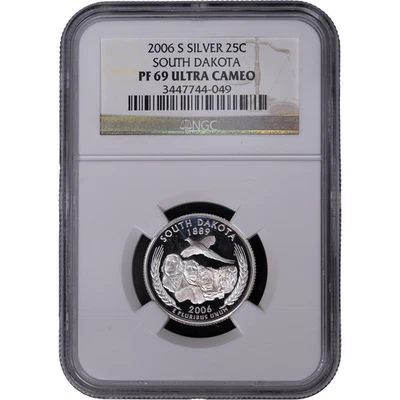 2006-S Silver South Dakota State Quarter - Proof ~ NGC PF 69 ULTRA CAMEO - Image 1 of 2