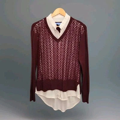 Simply Vera Vera Wang Maroon Layered Sweater Size Medium - Image 1 of 4