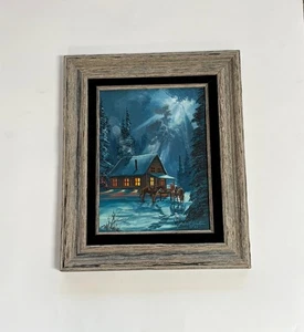 Robert Walton Gemälde Original Landschaft Öl Western Pferde Cowboy Winterhütte - Bild 1 von 7
