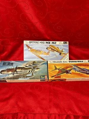 LOT 3 COUNT REVELL 1/72 plastic models B-26 Marauder , Spitfire, ME262 , Zero - Image 1 of 4