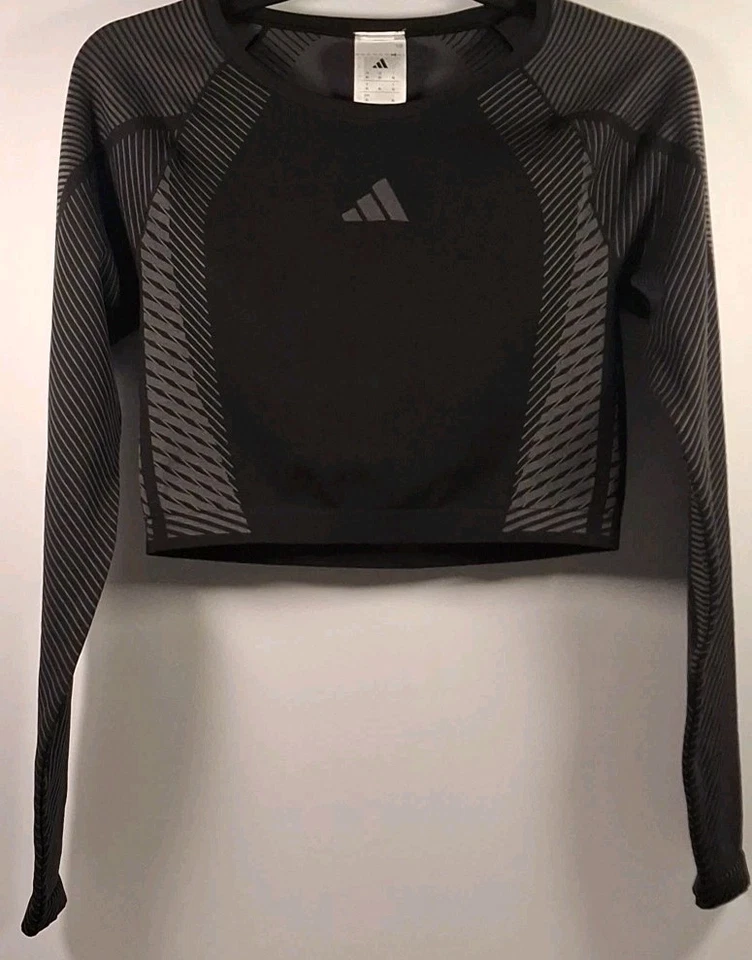 Adidas JH1364 Mujer Extra Grande Sin Costuras Manga Larga Tejido Top, Negro/Gris S Foto 1 de 4
