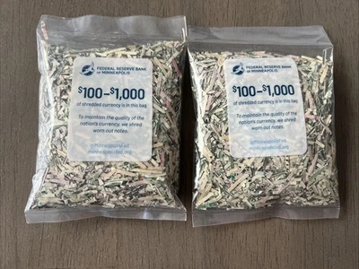 Federal Reserve Bank Minneapolis Shredded Money Currency 2 Bags $100-$1000 Each - Image 1 of 2