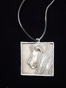 "JJ" Jonette Jewelry Silver Pewter 'Square LION' 24" Necklace - Picture 1 of 1