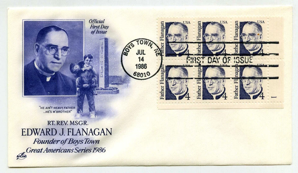 2171 4c Father Flanagan, ArtCraft, plate block , FDC - Image 1 of 1