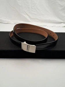 Men’s Black Genuine Italian Leather Dress Belt Size 38/95 Brushed Silver Buckle - Picture 1 of 11