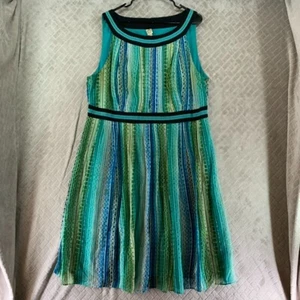 Sangria Womens 20W Dress Blue Green Silk Short Striped Sleeveless Fit & Flare - Picture 1 of 11