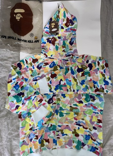 A BATHING APE (BAPE) Felpa con cappuccio A Bathing Ape 2005 tessuto in terry multicamo grande nuova con etichette