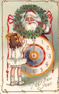 New Year Greetings Santa Claus with Girl and Clock Tuck Postcard AA87839 - Picture 1 of 2