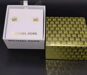 NEW Michael Kors Gold Tone Crystals Glitz MK Logo Stud Earrings - Picture 1 of 9