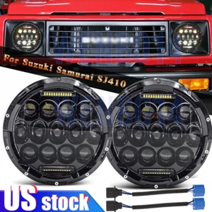 Pair Dot 7" inch LED Round Headlights DRL Hi/Lo Beam For Suzuki Samurai SJ410 2x - Picture 1 of 10