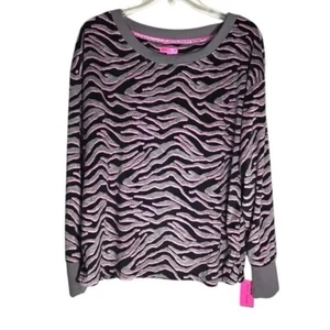 Betsey Johnson Womens Sweatshirt Size Large Lightweight Velour Animal Print - Picture 1 of 5