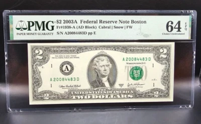 $2 2003A FRN Boston Fr#1938-A (More Uncommon AD Block) PMG 64 EPQ - Image 1 of 2