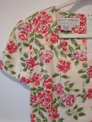 Vestido Floral Maggie London Vintage Para Mujer 4 Beige Rosa Lino Lazo Trasero Modesto Foto 1 de 4