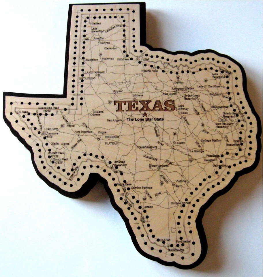 Texas State Shaped Road Map Cribbage Board - Image 1 of 1