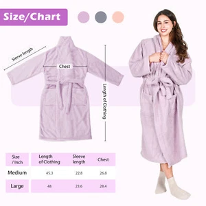 Womens Bathrobe Ladies Fluffy Sherpa Woman Spa Robe Shawl Collar Soft Warm Plush - Picture 1 of 8