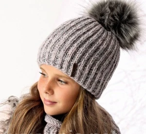 Mädchen Winterset Schal+Mütze Strickmütze Bommel Grobstrick Bommelmütze AJS - Bild 1 von 17
