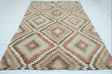 Vintage Turkish Antalya Kilim Rug, Wool Diamond Dsg Rug Handmade Carpet 76"X112"