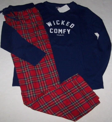 NWT L.L.Bean Marine Blue/Red Plaid WICKED COMFY Cotton Pajama/Lounge Set XL SOFT - Image 1 of 4