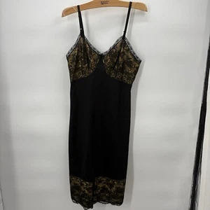 Slip midi vintage anni 50 Gotham righe oro nero raso nylon rete pizzo taglia 36 (M) - Foto 1 di 7