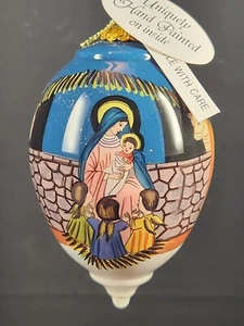 Hand painted on the inside 5" tear drop Christmas nativity scene ornament NEW - Picture 1 of 7