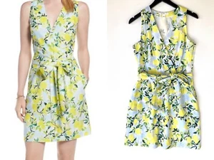 1901 Lemon Print Dress Tie front Size S Linen blend EUC Easter Nordstrom X14 - Picture 1 of 11