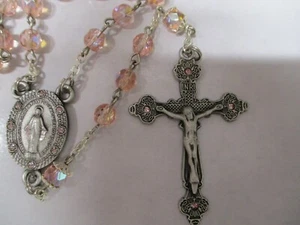Pewter-6 mm Faceted Rose Czech Glass Beads & Rhinestones (Mary Center) Rosary  - Picture 1 of 7