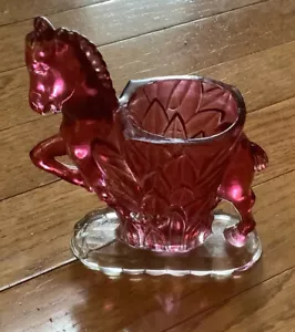 LE Smith EAPG Ruby Red Flashed Glass Prancing Carousel Horse Vase - Picture 1 of 9