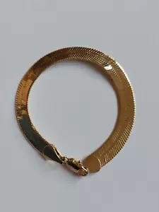 Vintage Sterling Silver Gold Tone Herringbone Thick Bracelet Womens Jewelry - Picture 1 of 7