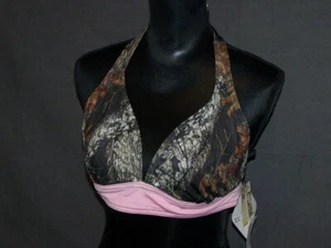 Wilderness Dreams Camouflage Lingerie Mossy Oak MO Padded Pink Trim Halter Top M - Picture 1 of 5