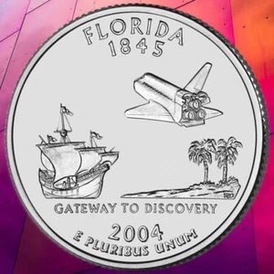USA QUARTER Dollar  FLORIDA  2004 D Unc  6114# Prägefrisch.. - Bild 1 von 2