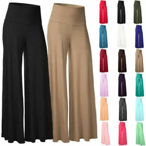 US Office Loose Stretch High Waist Wide Leg Long Pants Palazzo Trousers Women's - Picture 1 of 17