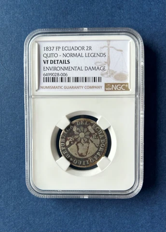 Ecuador 2 Reales 1837 Nice Coin VF Reverse  Legend  Big Mistake By NGC Cover