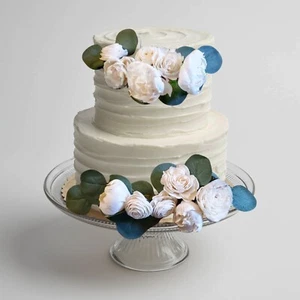 Weiße Hochzeitstorte Topper Blume 2 Stück Elfenbein Sola Holz Girlande Bridal Shower Dekor - Bild 1 von 4