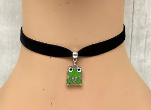 Black Velvet Choker Necklace Cute Little Frog Froggy Cat Cosplay Anime Trendy - Picture 1 of 3