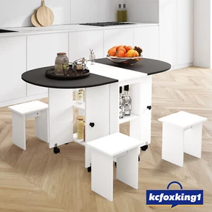 Folding Dining Table Set 4 Chairs Extendable Outdoor Furniture Wheels 5 Piece - Picture 1 of 12