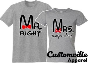 🔥 Mr Right Mrs Always right Mickey Matching T shirts Funny married couple shirt - Picture 1 of 8