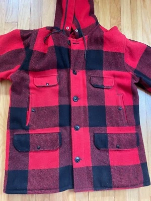 VTG Johnson Woolen Mills Buffalo Check Hooded Jacket Wool Red L Mackinaw - Image 1 of 4