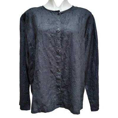 Talbots Irish Linen Embroidered Button Front Long Sleeves Blouse Top Hong Kong - Image 1 of 4