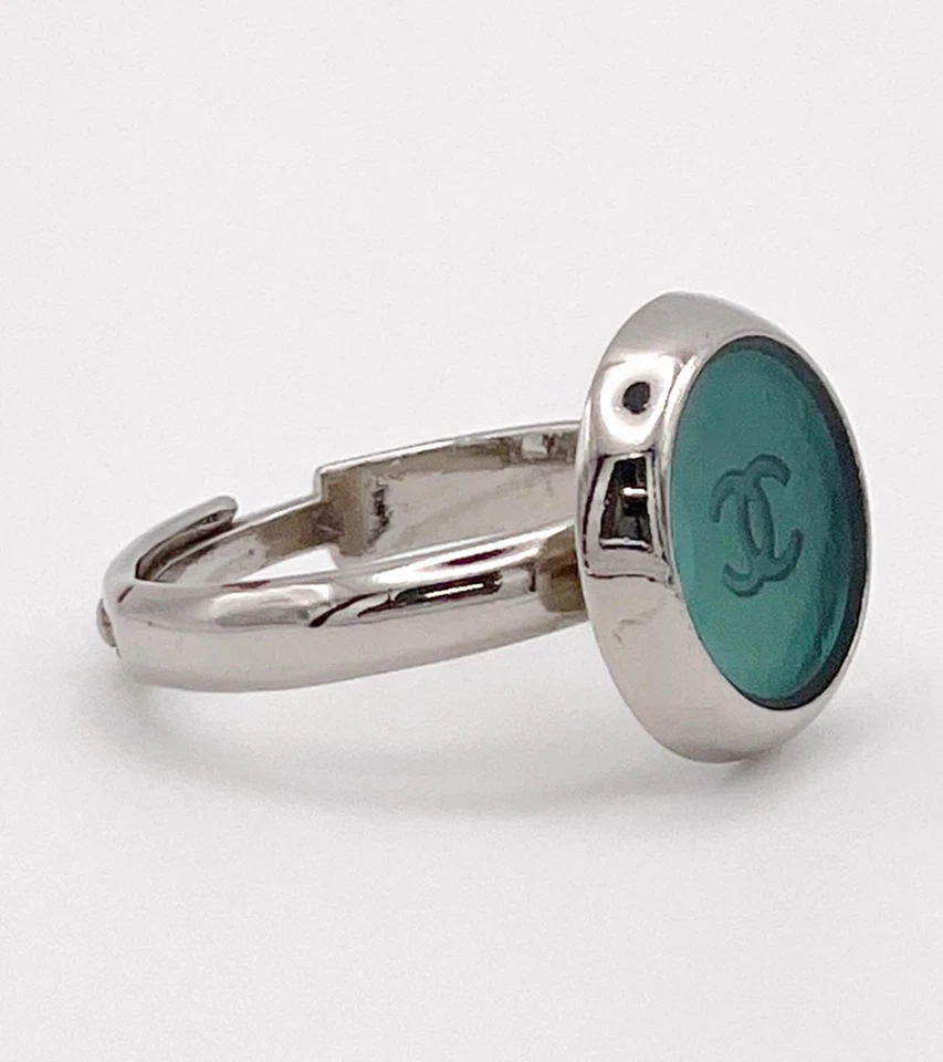 Chanel COCO Mark Ring Silver Tone Metal Resin US5.75 EU51 Size Adjustable 99A - Image 1 of 4