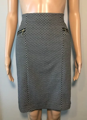 Alfani Women's Skirt Size 4 Black White Polka Dot Exposed Zipper Pockets Pencil - Image 1 of 4