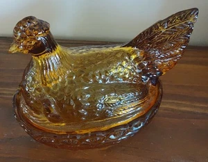 Vintage Indiana Amber Glass Hen On Nest Candy Dish $45 - Picture 1 of 4